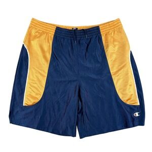 Champion Shorts Men's XXL‎ Navy Dazzle Silky Shiny Y2K 90s Gold Mesh Basketball